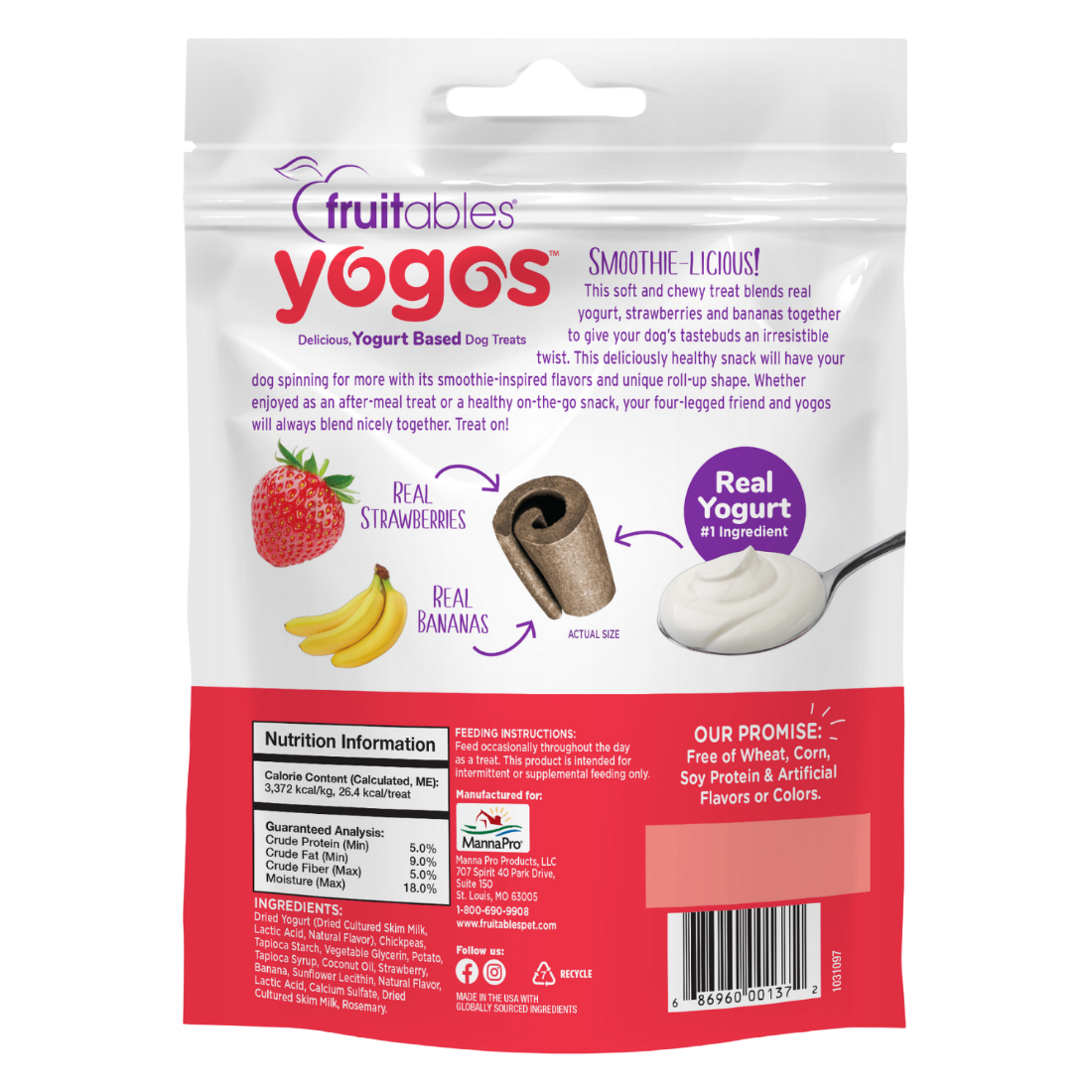 Fruitables - Yogos Strawberry and Banana Yogurt-Based Dog Treats