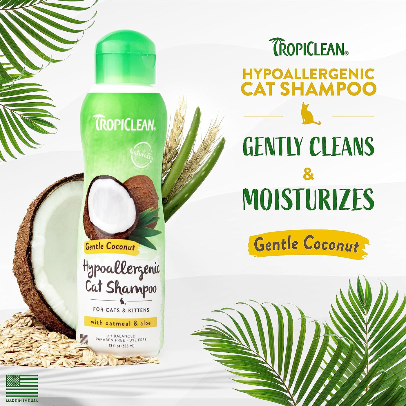 TropiClean: Hypoallergenic Cat Shampoo - For Cats & Kittens - 12oz