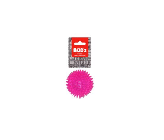 Bud'z - Rubber Dog Toy - Plain Spiked Ball - Fuchsia Small