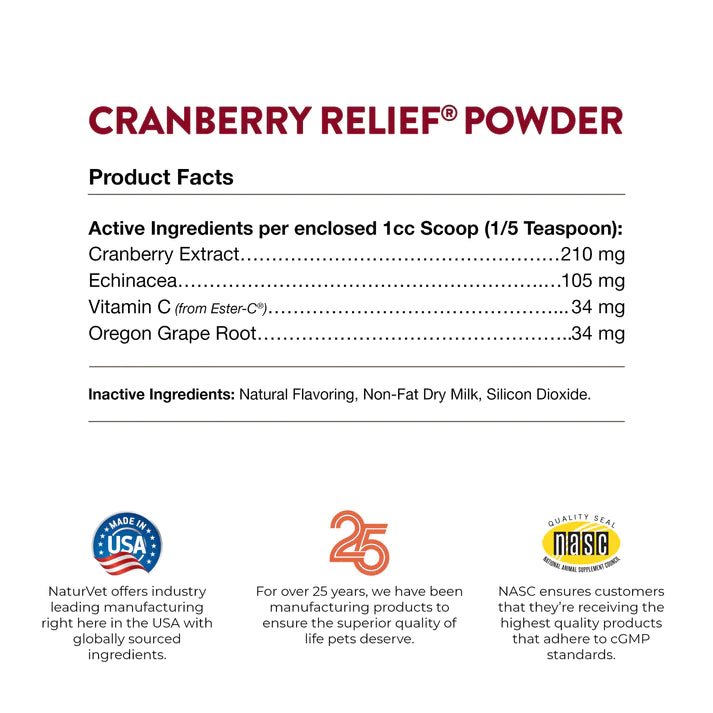 cranberry relief powder product facts