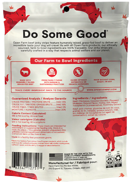 Ferme ouverte pour chiens – Lanières de bœuf séchées nourries à l'herbe sans céréales (5,6 oz)