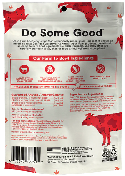 Ferme ouverte pour chiens – Lanières de bœuf séchées nourries à l'herbe sans céréales (5,6 oz)