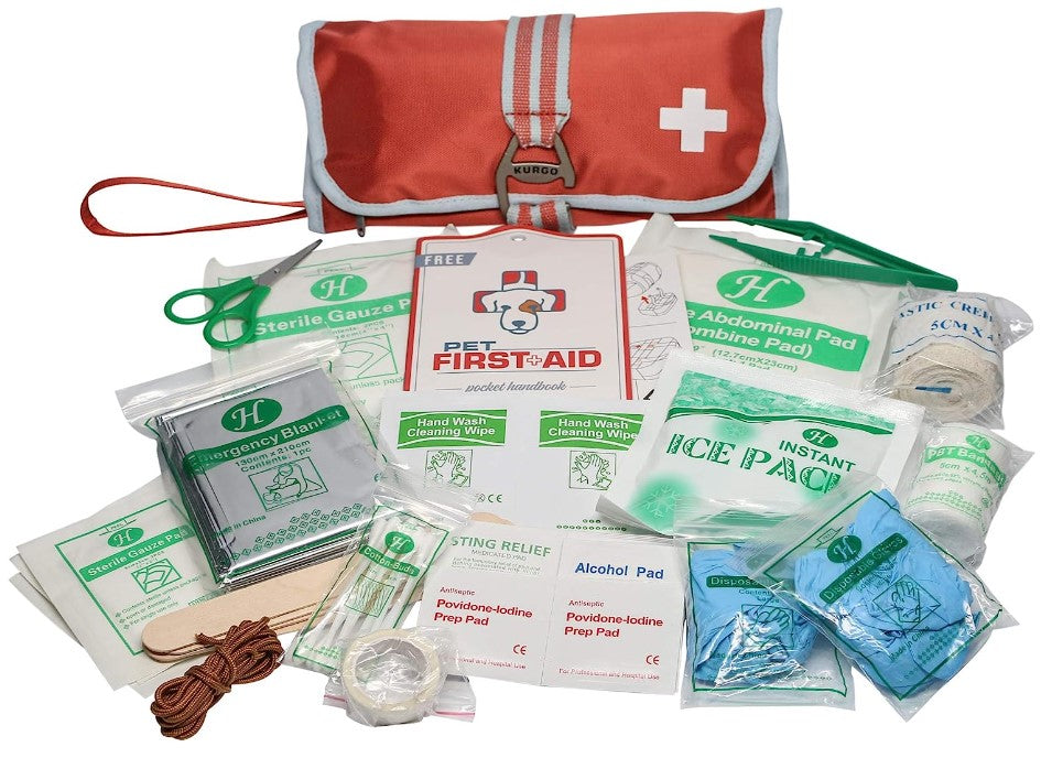 Kurgo First Aid Kit For Dog - Paprika nadaid icepack iodine abdominal pad gauze sizzors tweezers  tape