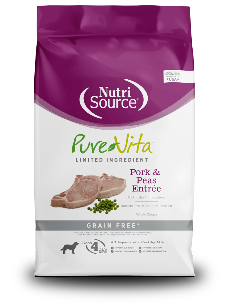 NurtoSource PureVita Pork and Peas Grain Free Limited Ingredient Dry Dog Food
