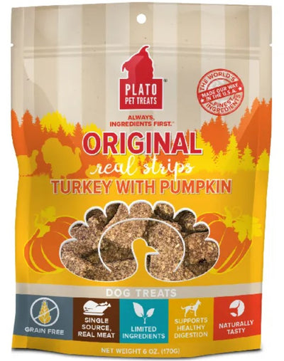 Plato Real Strips Dog Treats - Turkey with Pumpkin Meat Bar