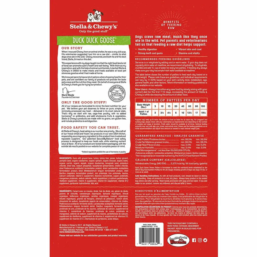 Stella & Chewy's Freeze-Dried Raw Duck Duck Goose Dinner Patties for Dogs