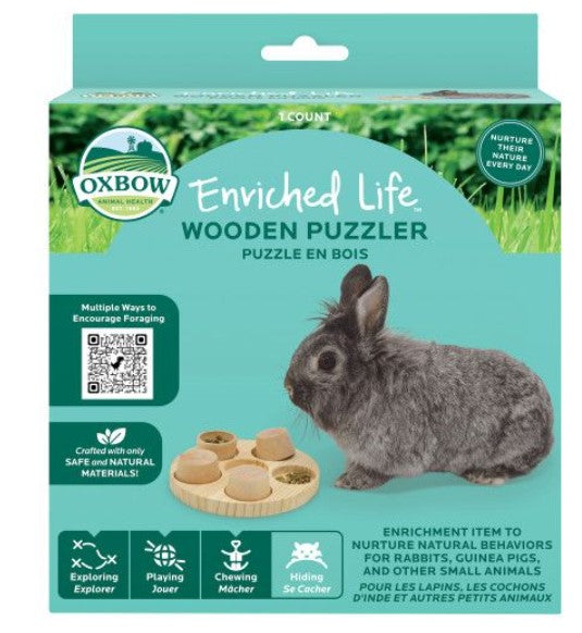 Enriched life oxbow wooden puzzler puzzle en bois for small animals rabbits playing exploring