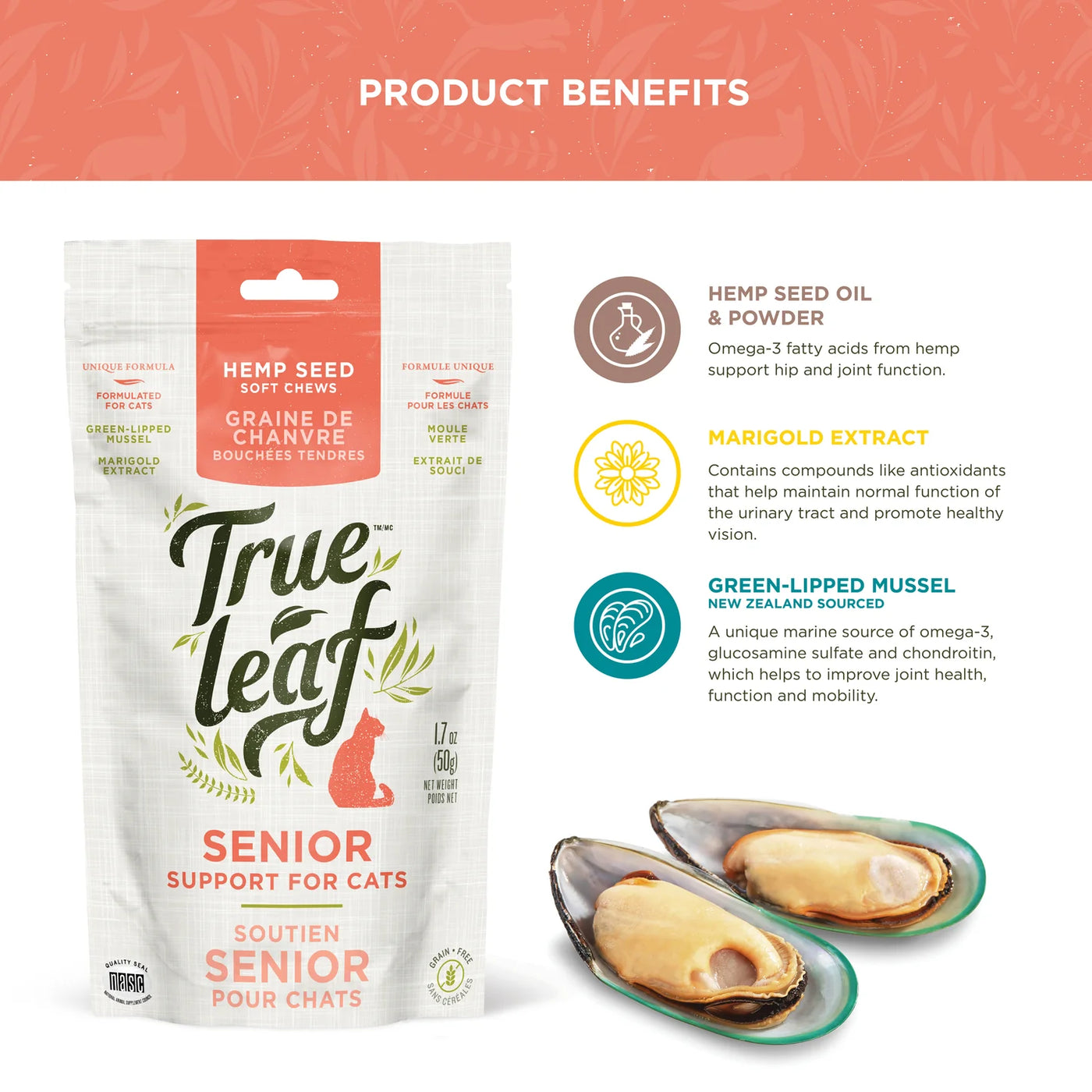 True Leaf Senior Support Chews for Cats 50gm