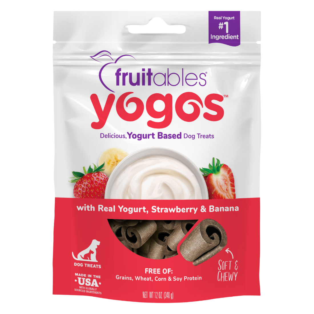 Fruitables - Yogos Strawberry and Banana Yogurt-Based Dog Treats