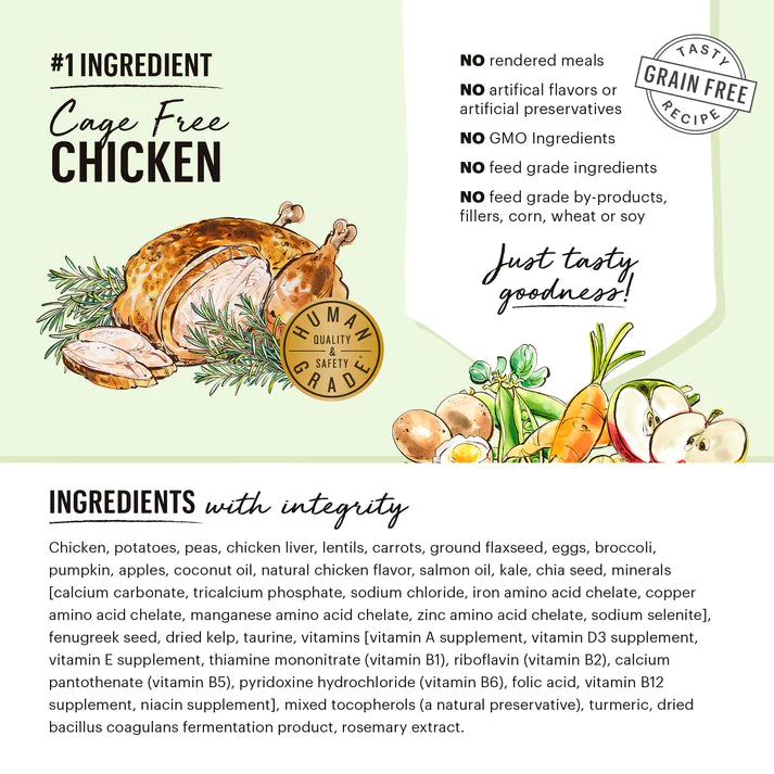 Ingredients for The Honest Kitchen's Grain Free Chicken Clusters Dog Food