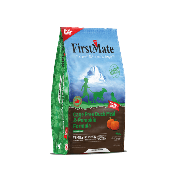 Nourriture pour chiens FirstMate Cage Free, formule à base de farine de canard et de citrouille, petites bouchées