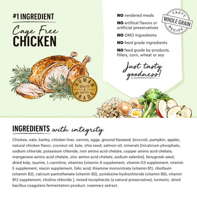 Ingredients for The Honest Kitchen's Whole Grain Chicken & Oat Clusters Dog Food
