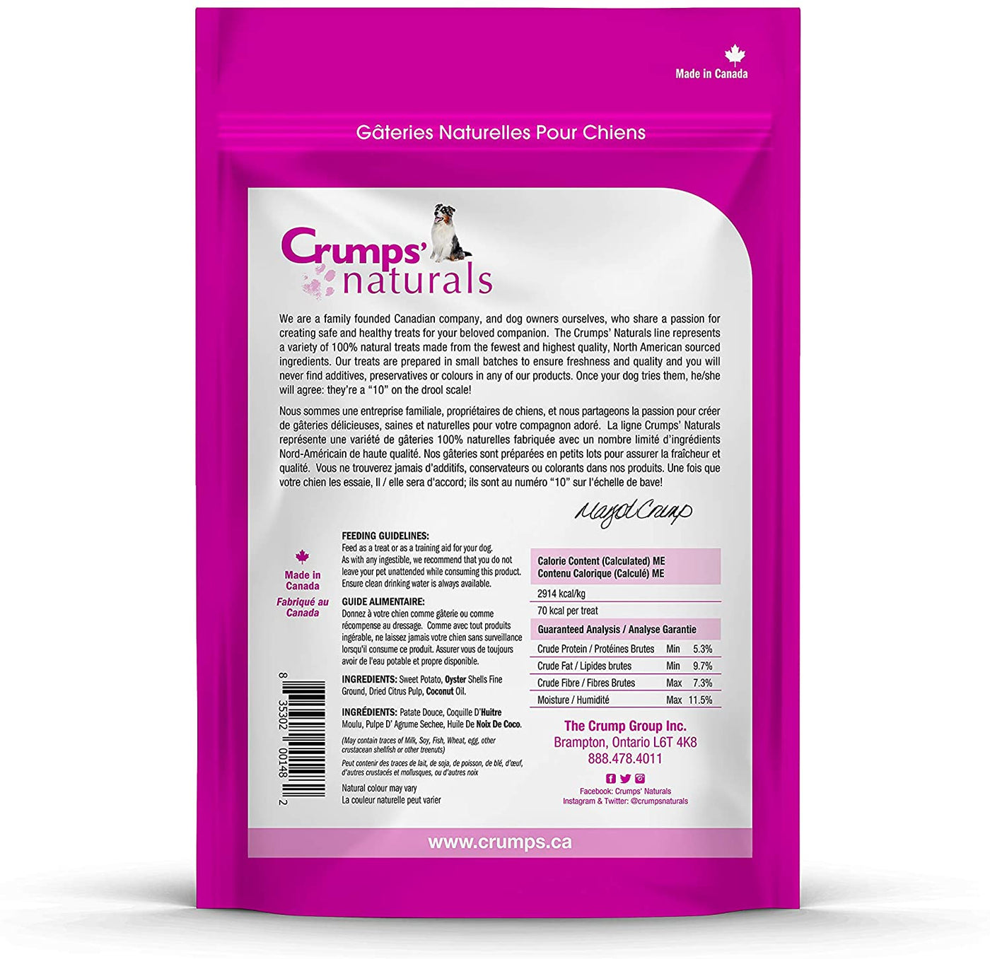 Crumps Naturals Plaque Busters Original Dog Treats Back Bag