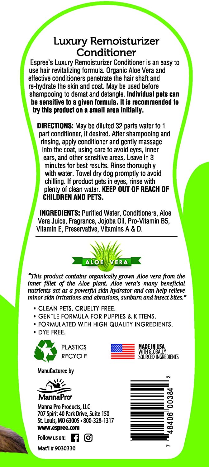 Espree Luxury Remoisturizing Conditioner Dogs Aloe Vera Back Bottle