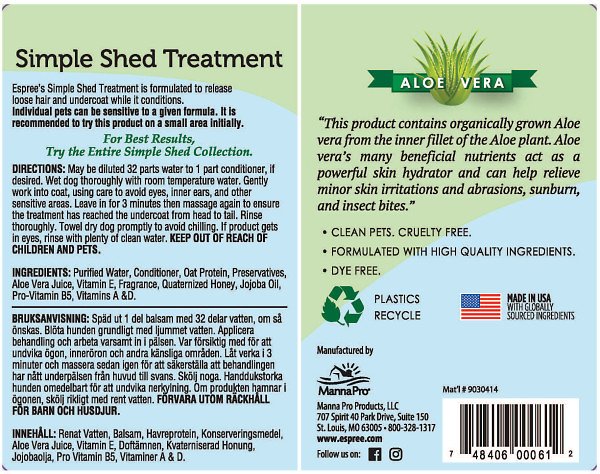 Espree Simple Shed Treatment Dog Cat Aloe Vera Back Text