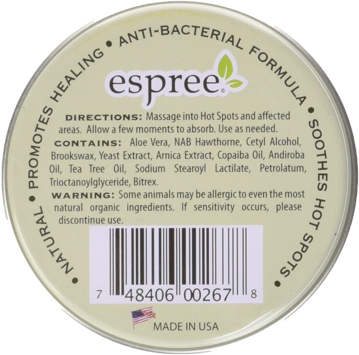 Espree TeaTree Aloe Vera Soothing Cream Healing Hot Spot Back Container