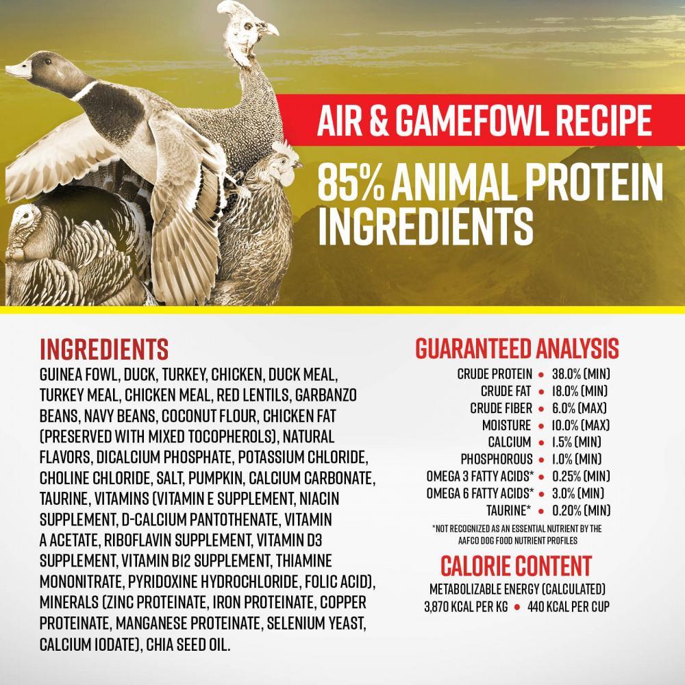 Essence Air Gamefowl Canned Wet Dog Food Info Graphic