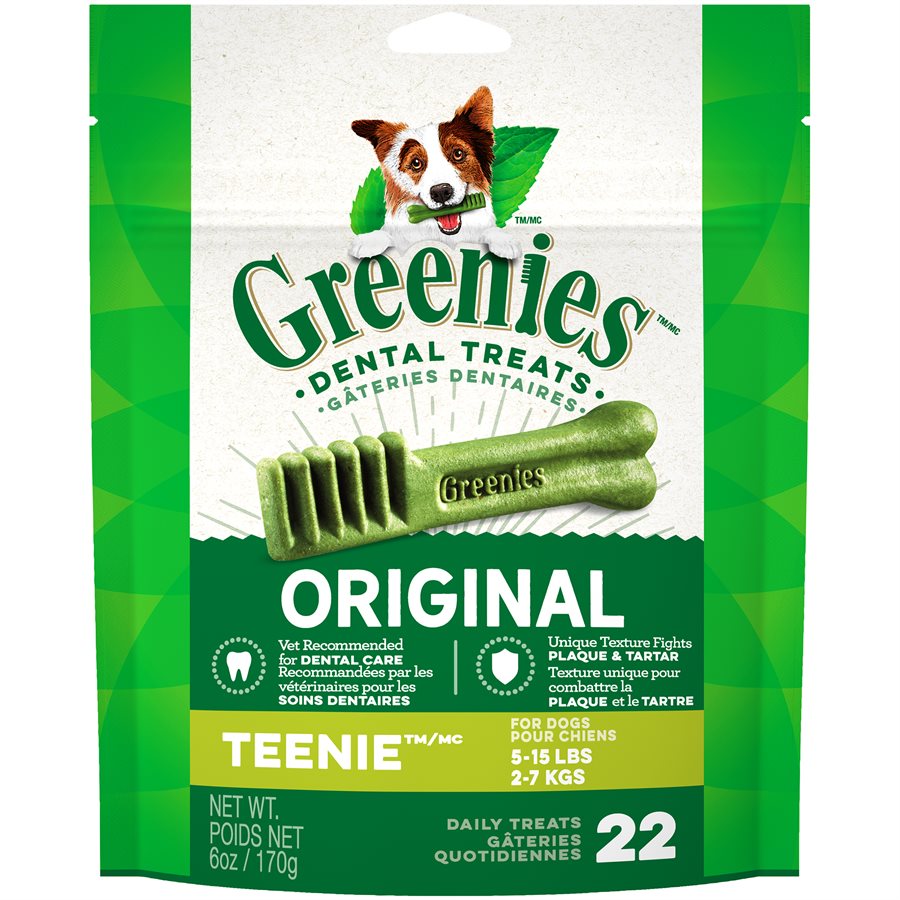 Complete oral care is important for your dog’s total body health and GREENIES®Canine Dental Chews are proven to clean dogs’ teeth - greenies