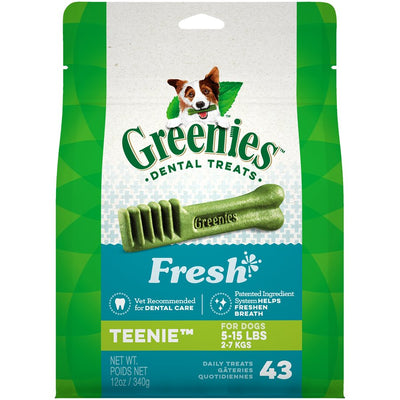 proven to clean dogs’ teeth by fighting both plaque and tartar buildup, freshening breath, and maintaining healthier teeth and gums. - mint fresh greenies
