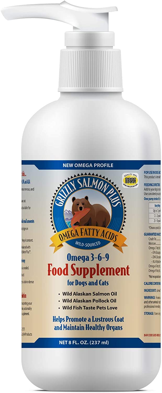  Grizzly Salmon Oil Omega-3 Fatty Acids All-Natural Dog Food Supplement Supporting Healthy Skin, Coat, Joints and Organs (Certified Wild Caught Alaskan...