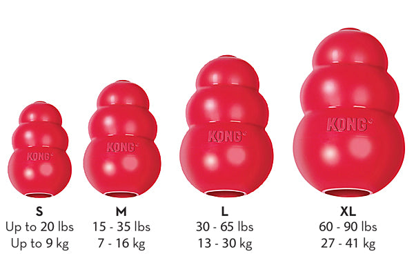 Classic Kong Red Dog Toy Size Chart