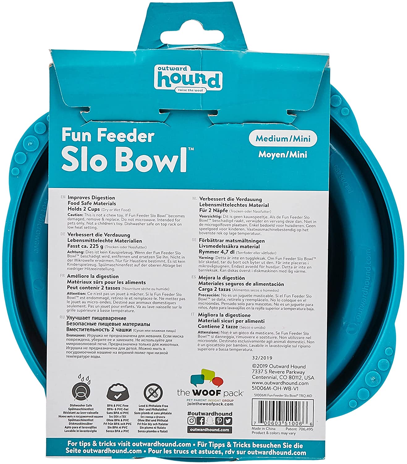 Outward Hound Dog Bowl Kyjen Fun Feeder Slow Feed Interactive Bloat Stop Turquise