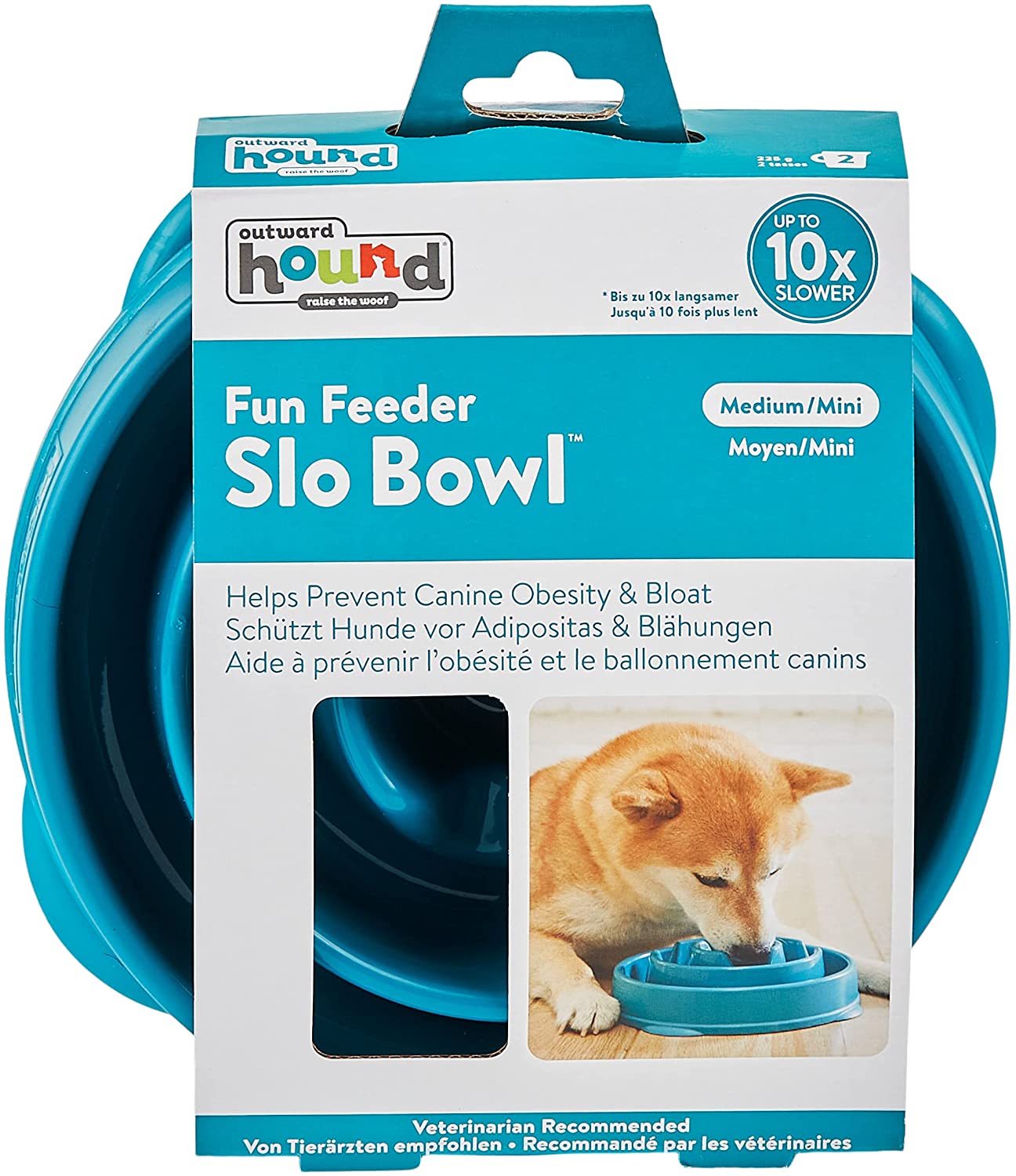 Outward Hound Dog Bowl Kyjen Fun Feeder Slow Feed Interactive Bloat Stop Turquise