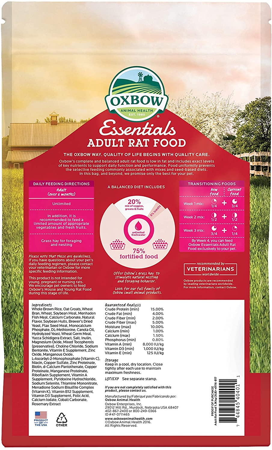 Oxbow Essentials Adult Rat Food Back Bag