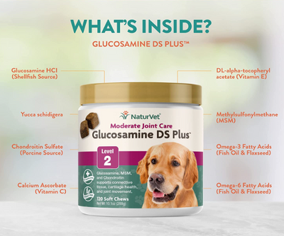 NaturVet Glucosamine DS Plus Moderate Care Level 2 Soft Chews for Dogs (60ct)