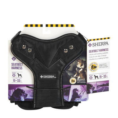 Sherpa, harnais de ceinture de sécurité pour chien, testé en cas de collision, réglable, super solide, facile à utiliser, avec anneau en D sans traction, noir